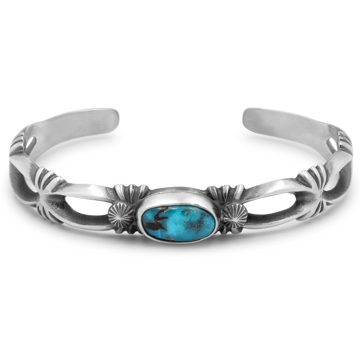 Harrison Bitsue Sterling Silver & Kingman Turquoise Navajo Bracelet