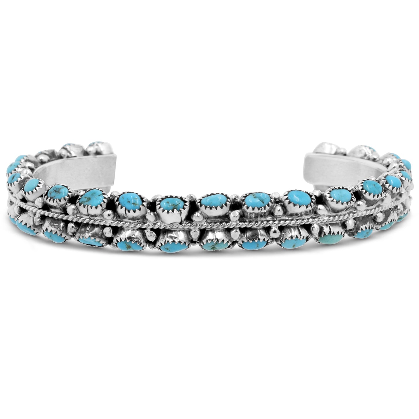Anita Whitegoat Sterling Silver & Turquoise Navajo Bracelet with Silver Drops