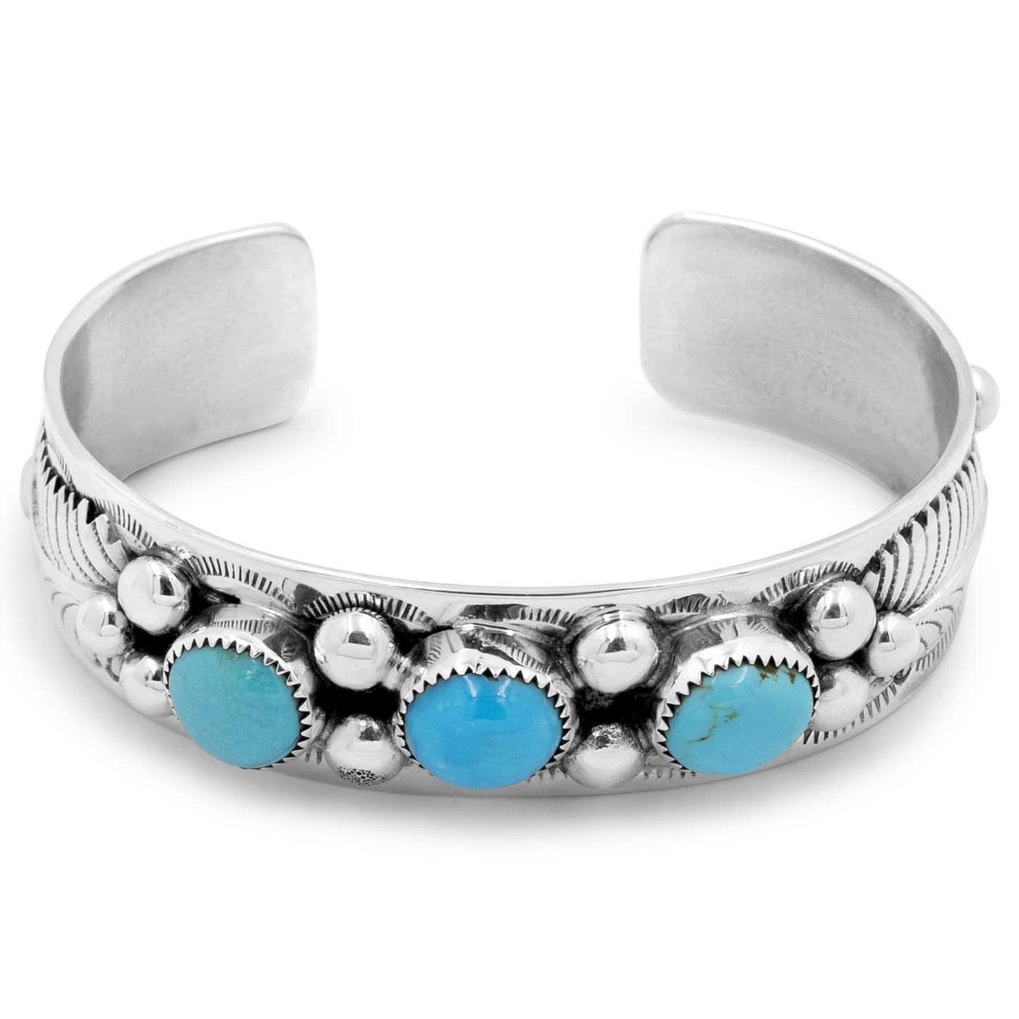 Elsie Myers Sterling Silver & Turquoise Navajo Bracelet with Three Stones