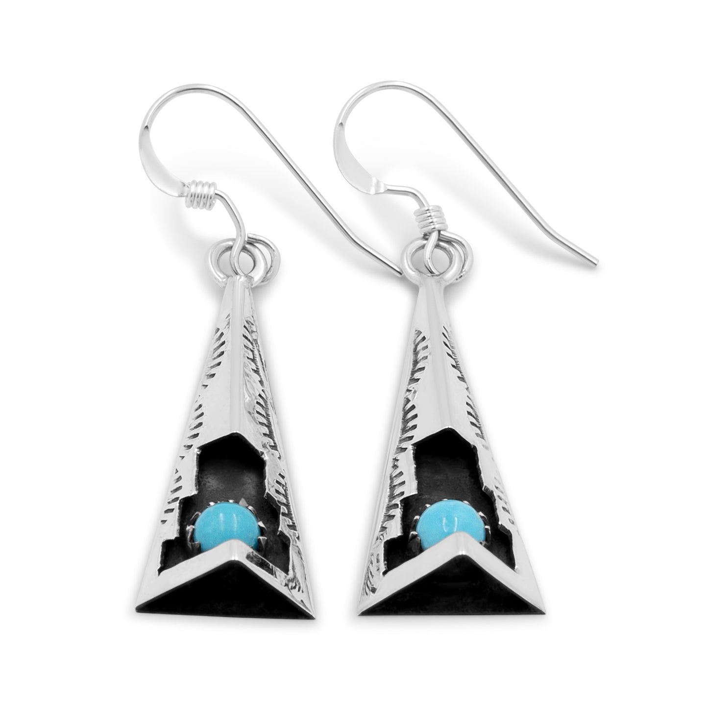 Felix Perry Sterling Silver & Turquoise Triangle Shadowbox Tepee Navajo Earrings