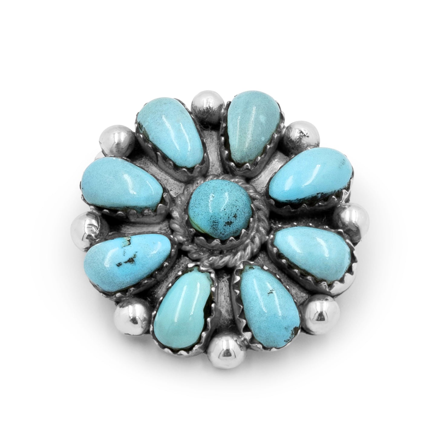 Marcella Apachito Sterling Silver & Turquoise Flower Zuni Pendant
