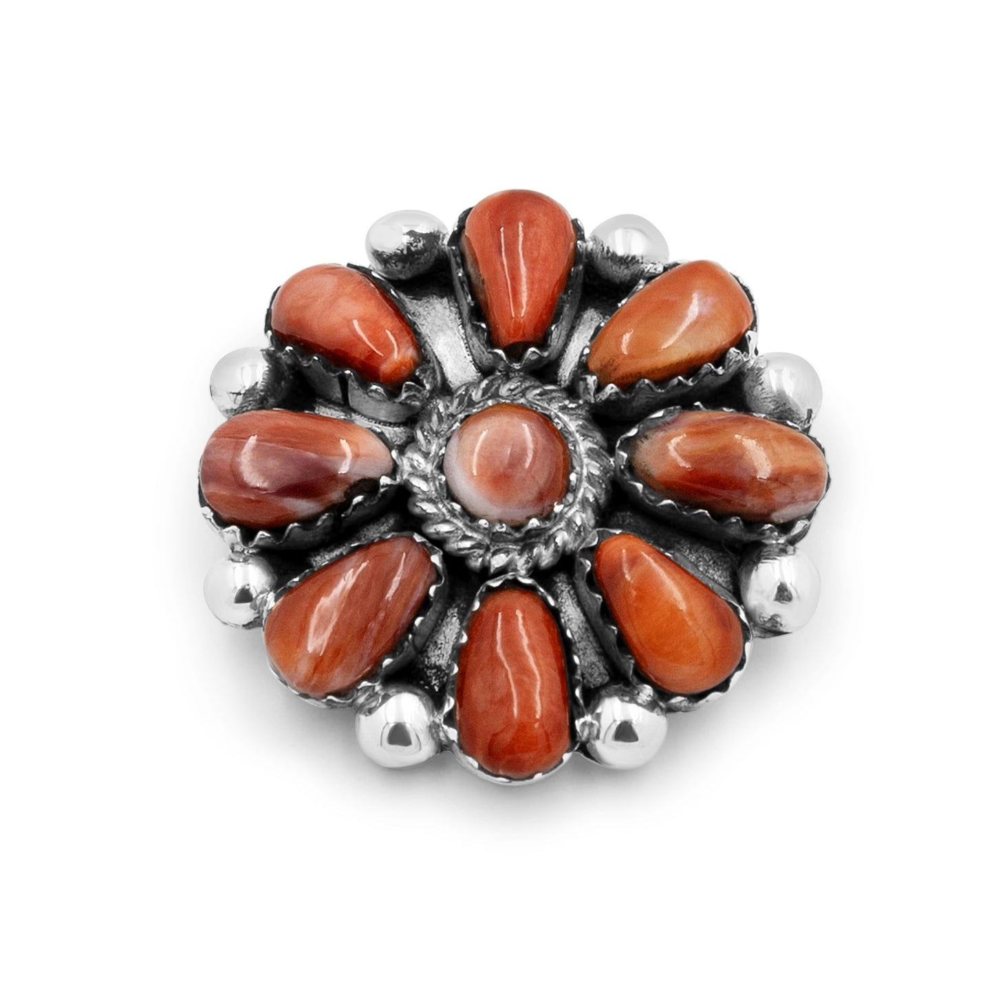Marcella Apachito Sterling Silver & Coral Flower Zuni Pendant