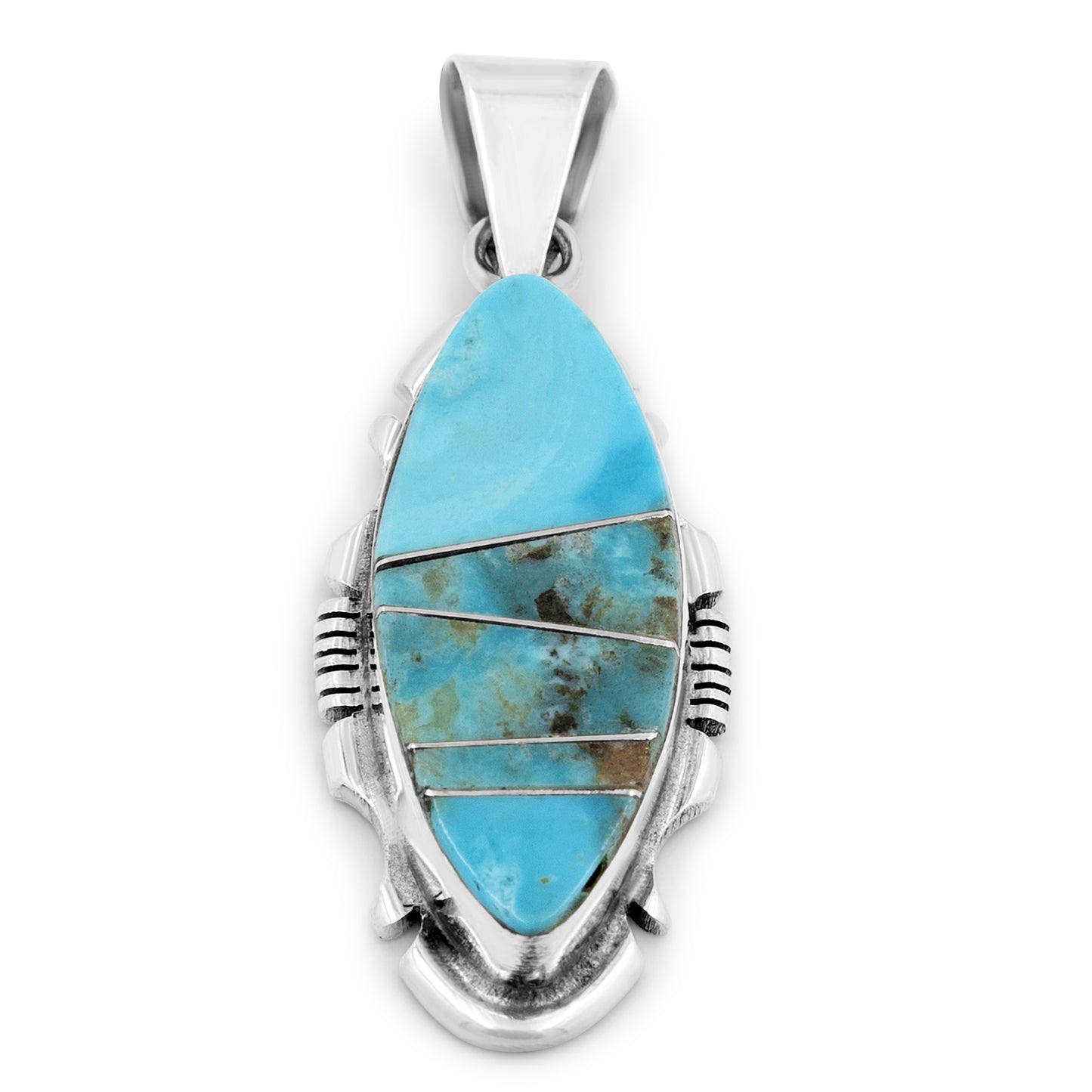 Steve Francisco Sterling Silver & Kingman Turquoise Inlaid Navajo Pendant