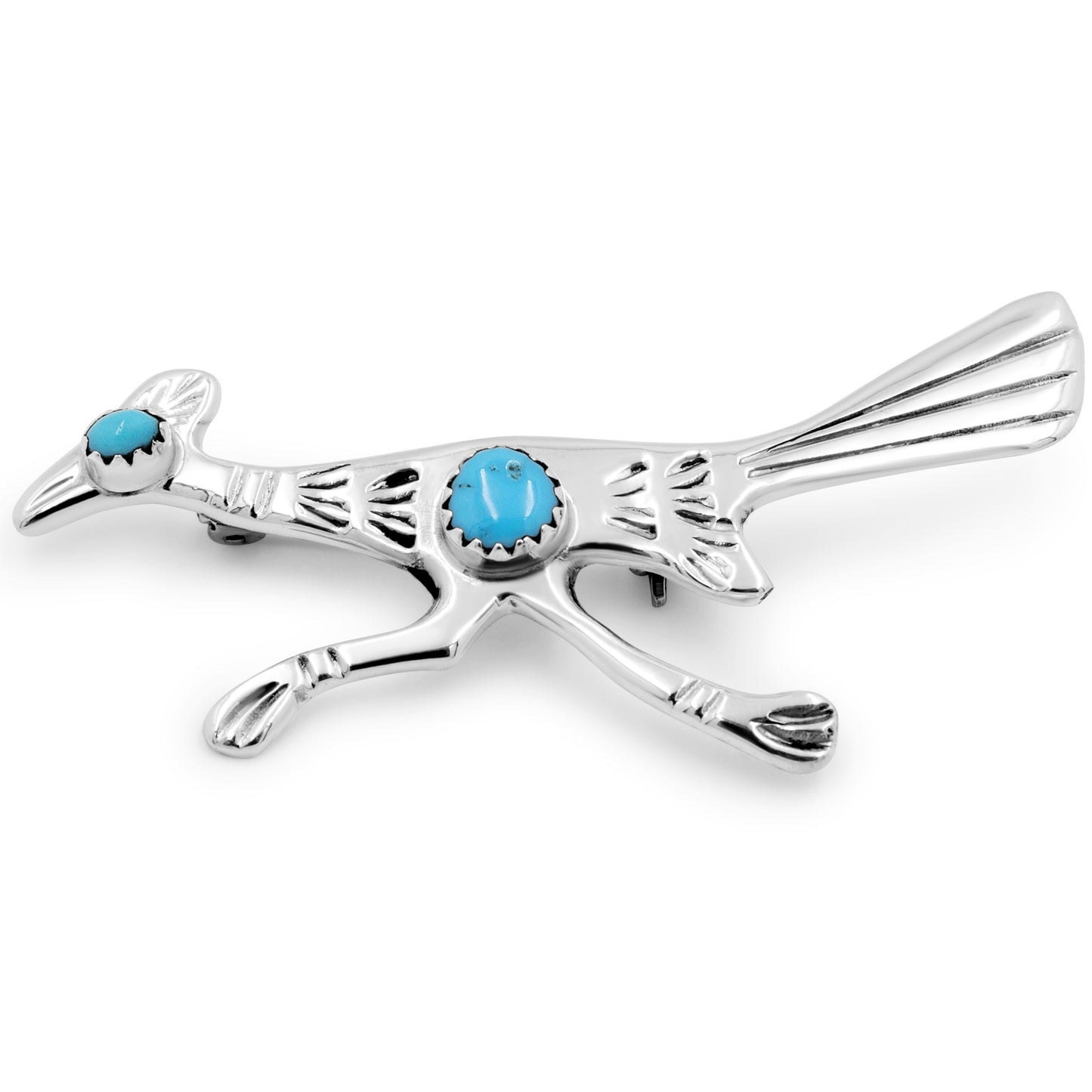 Bernice Nelson Sterling Silver & Turquoise Navajo Roadrunner Pin