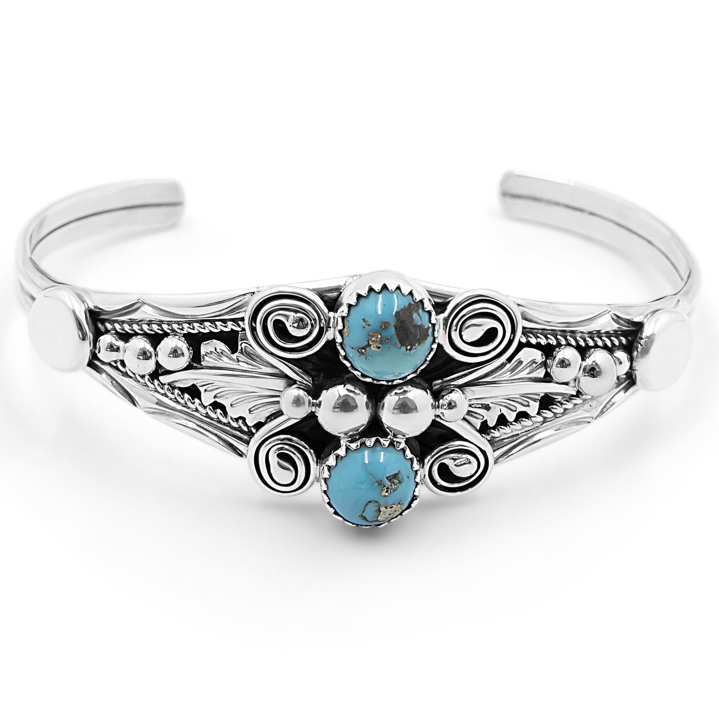 Larry McCork Sterling Silver & Two Stone Turquoise Navajo Bracelet