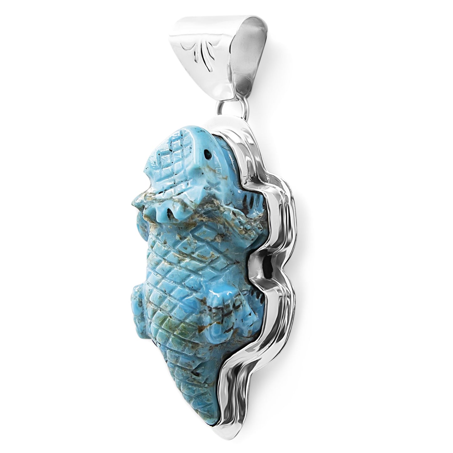 Aronzo Charley & Marcus Gishal Sterling Silver & Blue Turquoise Horned Toad Navajo Pendant