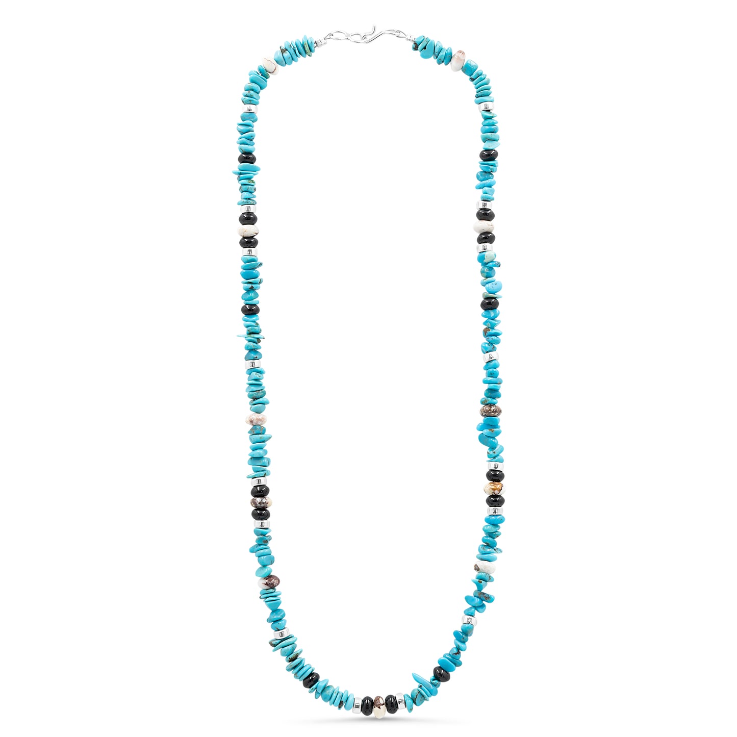 Shania Dooline Sterling Silver, Turquoise Nugget, & Onyx Navajo Necklace