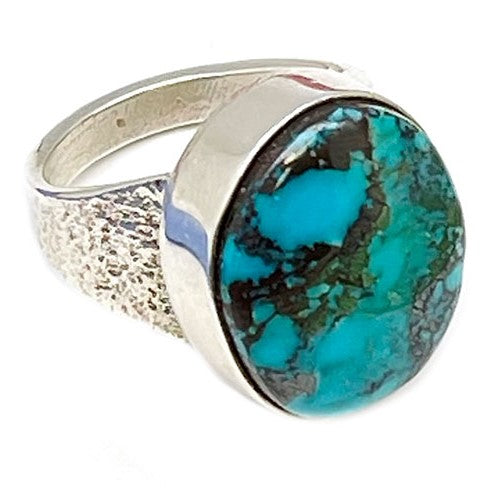 Annabelle Lantana Sterling Silver & Turquoise Ring with Large Oval Stone