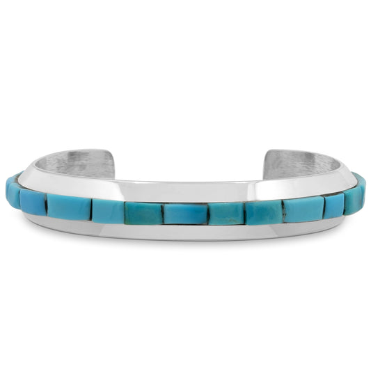 Sterling Silver & Turquoise Cobble Pattern Bracelet