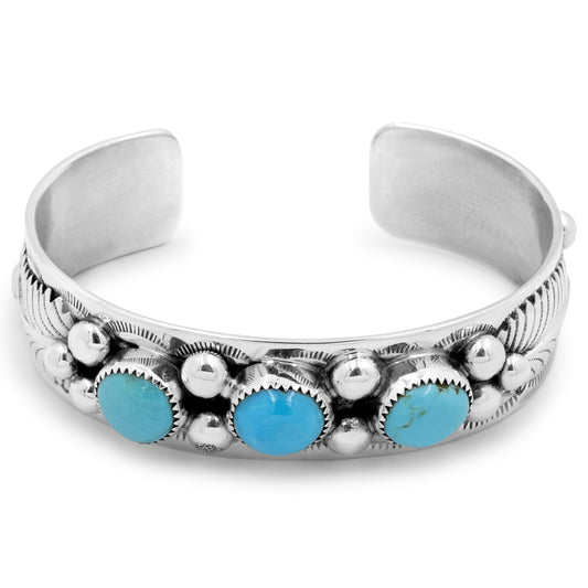 Sterling Silver & Turquoise Bracelet with Three Stones