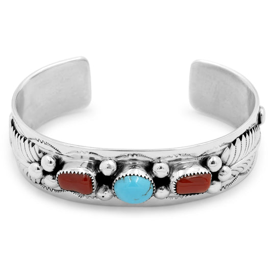 Sterling Silver, Turquoise, & Coral Bracelet