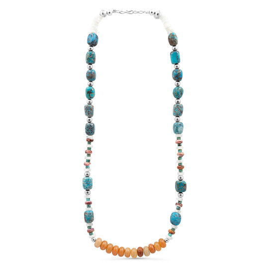 Sterling Silver, Turquoise, Mother of Pearl, & Carnelian Necklace