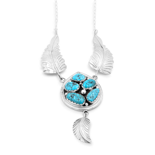 Sterling Silver & Turquoise Teardrop & Leaf Necklace