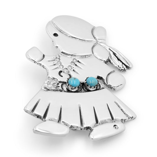 Sterling Silver & Turquoise Navajo Woman Pin