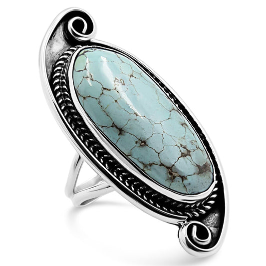 Sterling Silver & Blue Turquoise Ring with Large Oval Stone