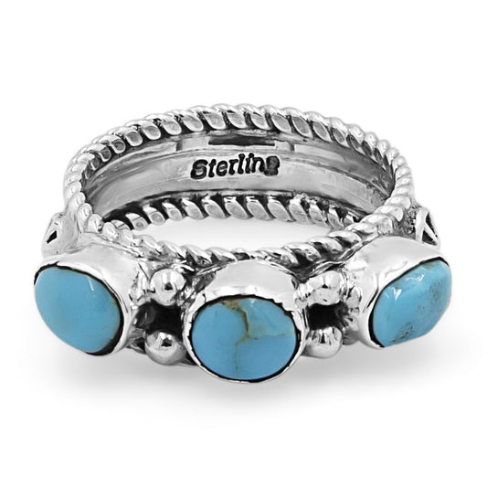 Sterling Silver and Turquoise Ring with Three Kingman Stones