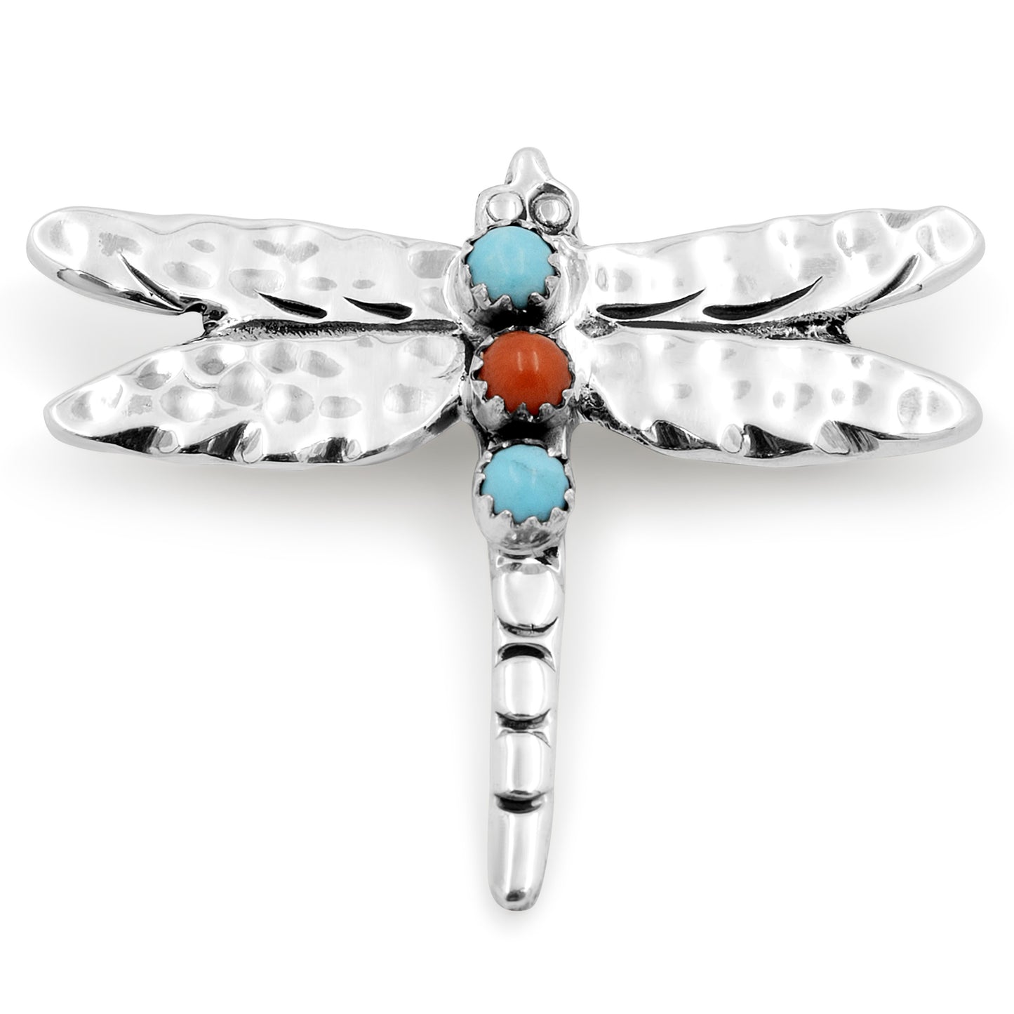 Sterling Silver, Turquoise, & Coral Dragonfly Pin & Pendant