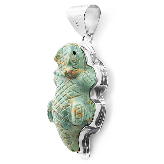 Sterling Silver & Green Turquoise Horned Toad Pendant