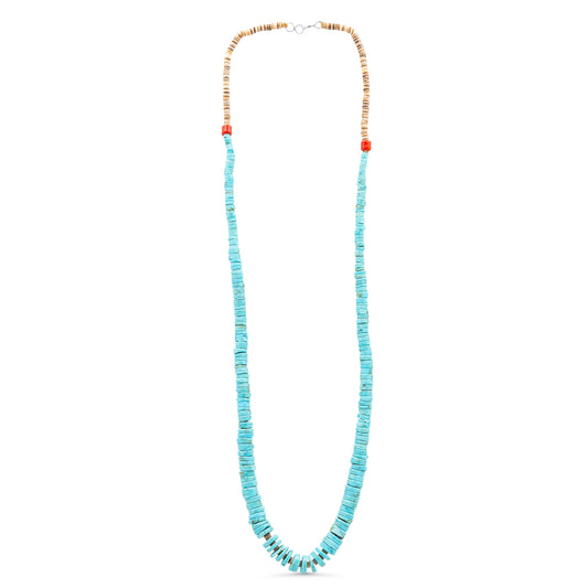 Sterling Silver & Blue Kingman Turquoise Disc Necklace
